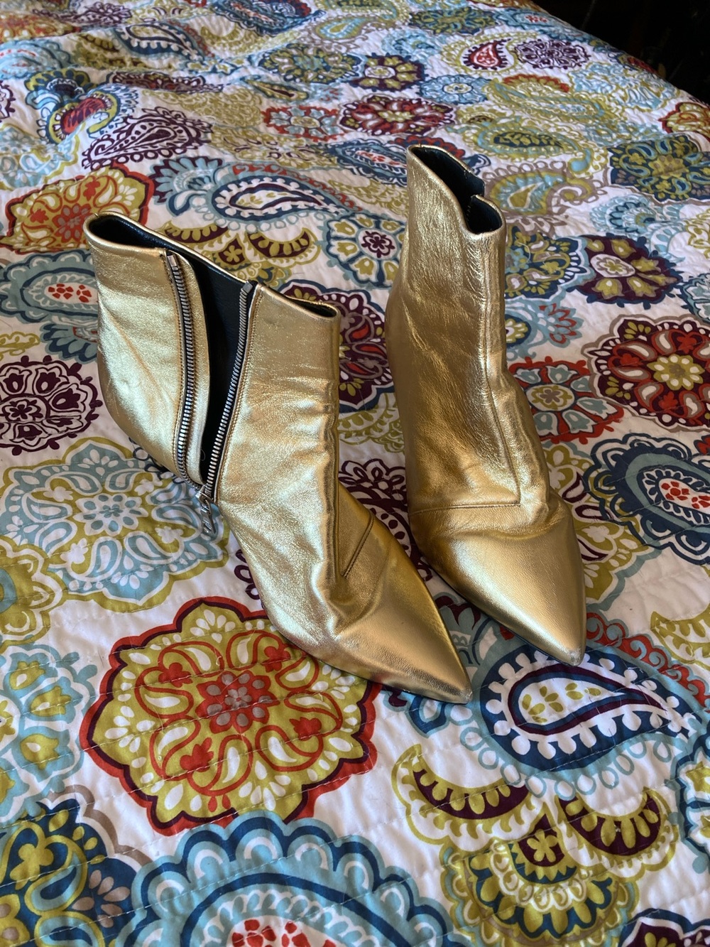 rag & bone Metallic Gold Pointed Ankle Booties